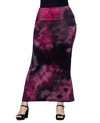 24seven Comfort Apparel Women's Pink Tie Dye Fold Over Waist Maxi Skirt