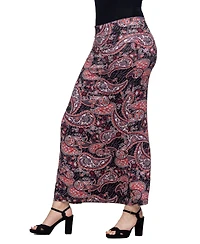 24seven Comfort Apparel Women's Paisley Print Fold Over Waist Maxi Skirt