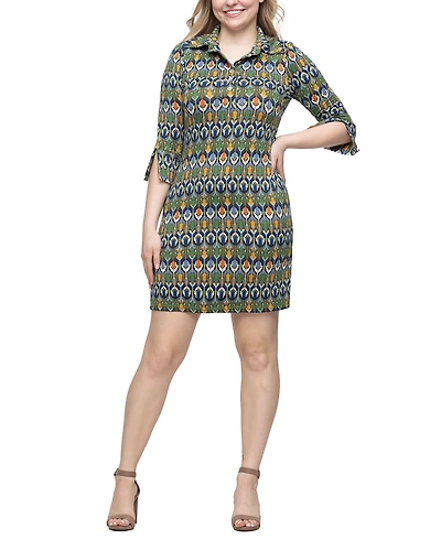24seven Comfort Apparel Women's Print Three Quarter Sleeve Mini Dress