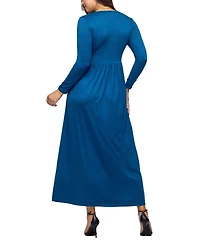 24seven Comfort Apparel Women's Long Sleeve Empire Waist Pocket Maxi Dress