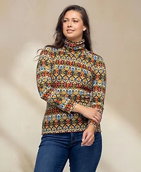 24seven Comfort Apparel Women's Multicolor Geo Pring Long Sleeve Turtleneck Top