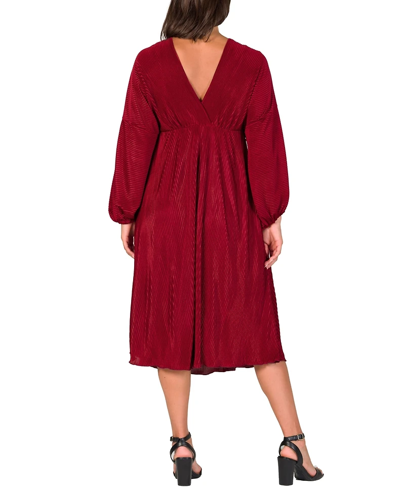 24seven Comfort Apparel Women's Pleated V Neck Empire Waist Midi Dress