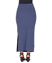24seven Comfort Apparel Women's Ribbed Knit Side Slit Elastic Waist Maxi Skirt