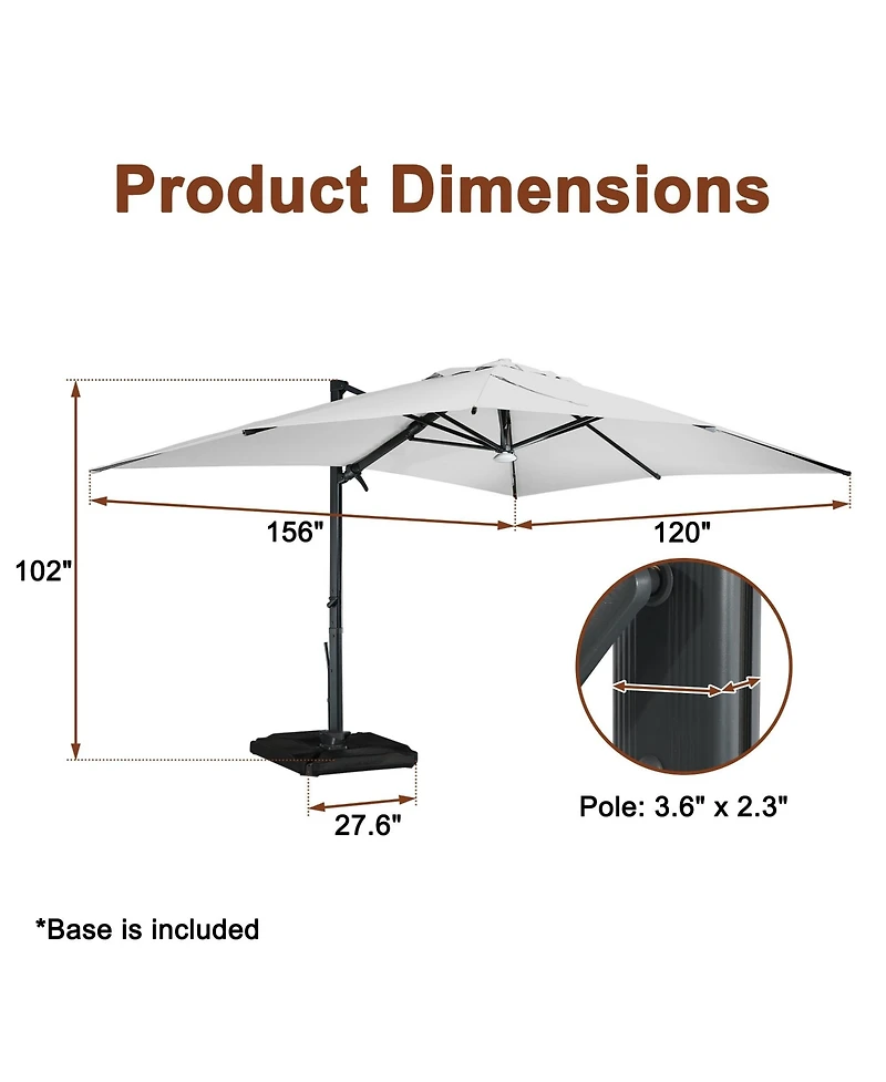 Boyel Living 10x13 ft. 360° Rotation Cantilever Patio Umbrella with BaseandBT