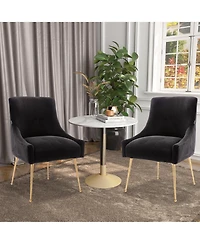 Boyel Living Velvet Dining Chair with Pulling Handle and Adjustable Foot Nails(Set of 2)