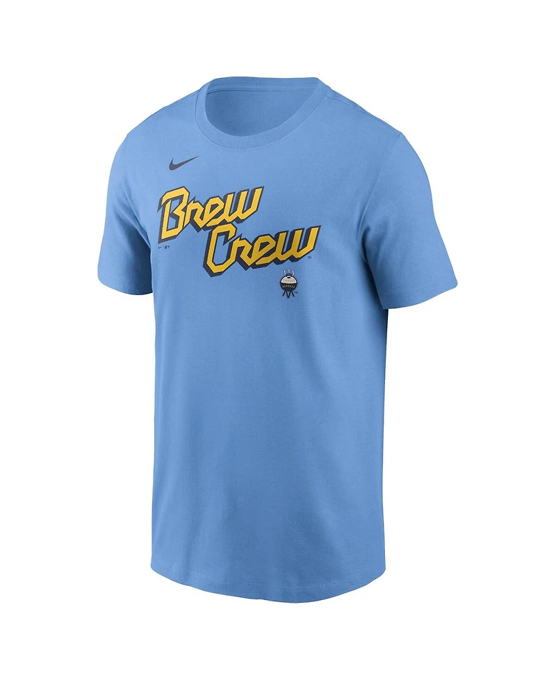 Nike Men's Christian Yelich Powder Blue Milwaukee Brewers City Connect Fuse Name Number T-Shirt