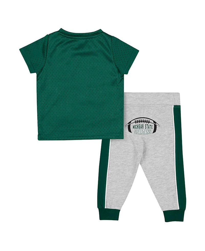 Colosseum Baby Boys and Girls Green/Heather Gray Michigan State Spartans Ka-Boot-It Jersey Pants Set
