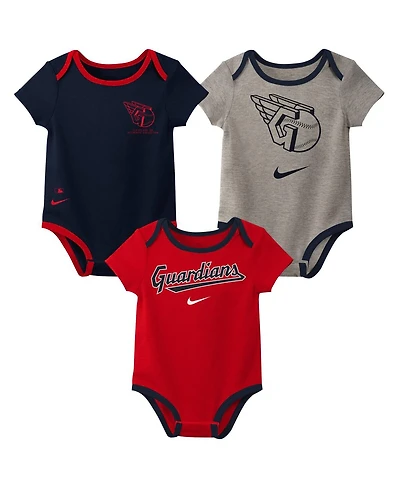 Nike Baby Boys and Girls Cleveland Guardians Authentic Collection Three-Pack Bodysuit Set