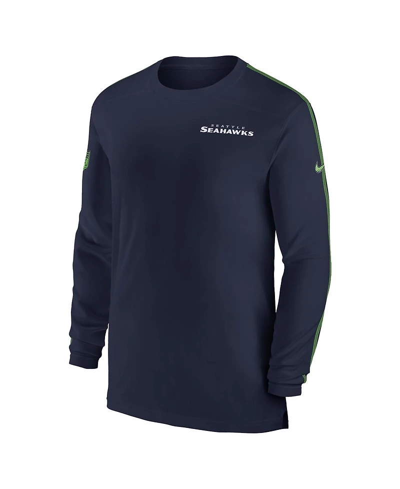 Nike Men's College Navy Seattle Seahawks Sideline Coach Uv Performance Long Sleeve T-Shirt