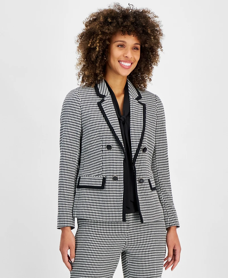 Kasper Women's Faux Double-Breasted Houndstooth Blazer, Regular & Petite
