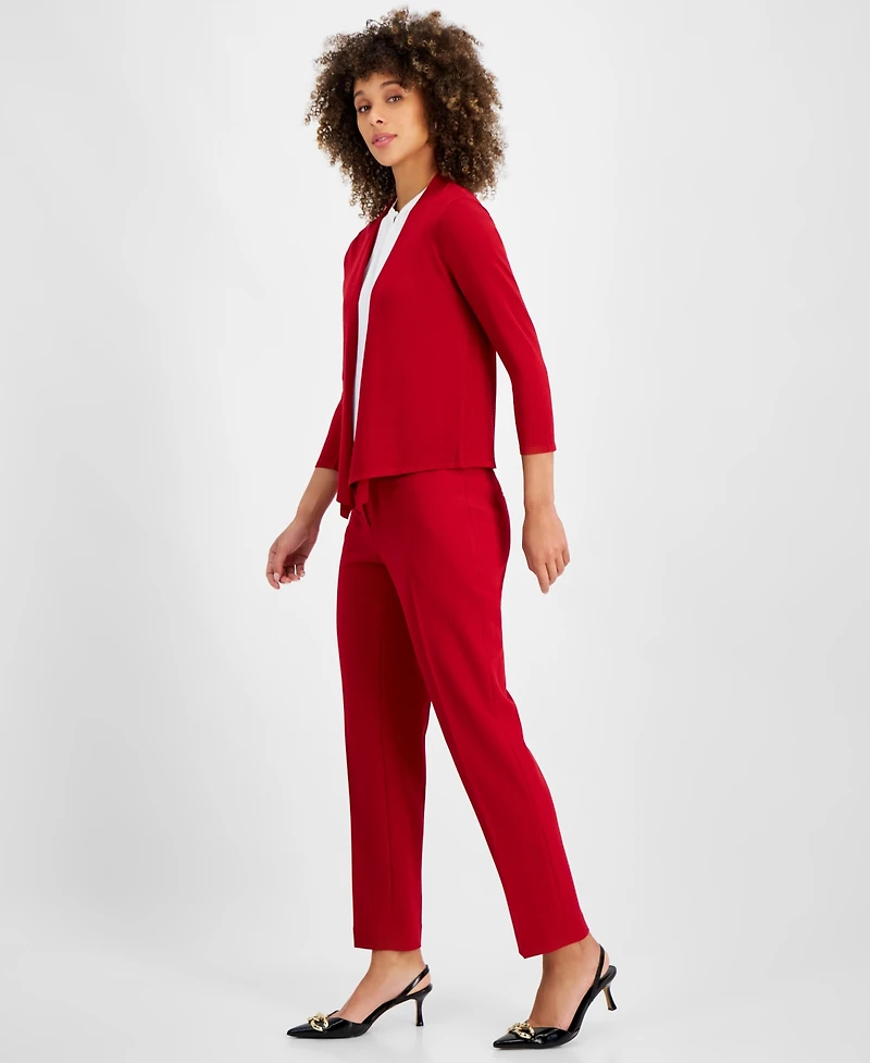 Kasper Plus Open-Front Stitch-Detail Sweater