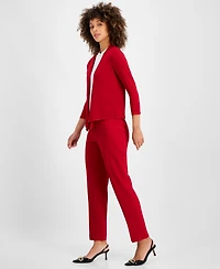 Kasper Plus Open-Front Stitch-Detail Sweater