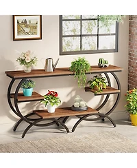 Tribesigns C-Shaped End Table, Industrial 3-Tier Small Side Table for Couch, Wood Bedside Table Snack Side Table with Storage Shelves for Living Room