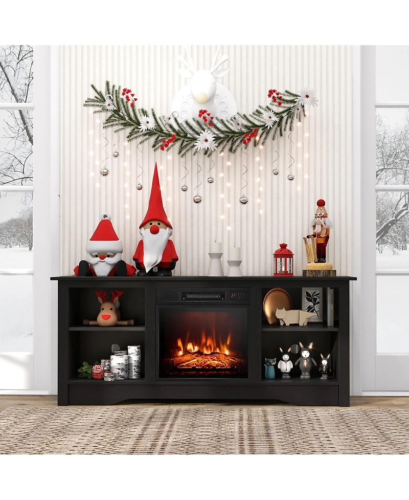Gymax 58'' Tv Stand with 18'' Electric Fireplace Heater 3-Adjustable Shelves for 65'' Tv