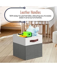 Ornavo Home 6 Pack Collapsible Linen Storage Cube Bin with Leather Handles - 11 Inch