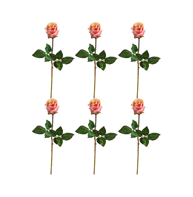Slickblue 21" Rose Bud Artificial Flowers - Set of 6 Faux Blooms for Elegant Arrangements