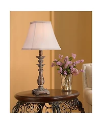 Regency Hill Alicia Country Cottage Accent Table Lamp 18" High Distressed Antique Gold Off White Square Shade for Bedroom Living Room Bedside Hou