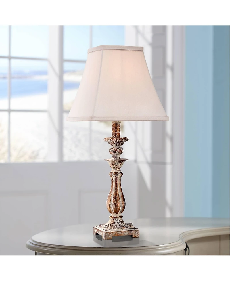 Regency Hill Alicia Country Cottage Accent Table Lamp 18" High Distressed Antique Gold Off White Square Shade for Bedroom Living Room Bedside Hou