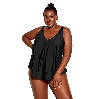 Avenue Plus Size V Tiered Tankini Top