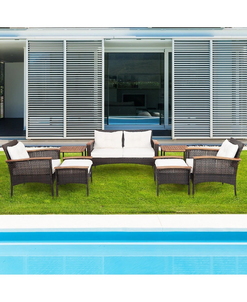 Slickblue 7 Pieces Patio Rattan Cushioned Conversation Furniture Set