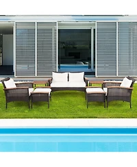 Slickblue 7 Pieces Patio Rattan Cushioned Conversation Furniture Set