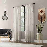 Textured Slub Stripe Anti-Dust Linen Blend Sheer Curtain Panel