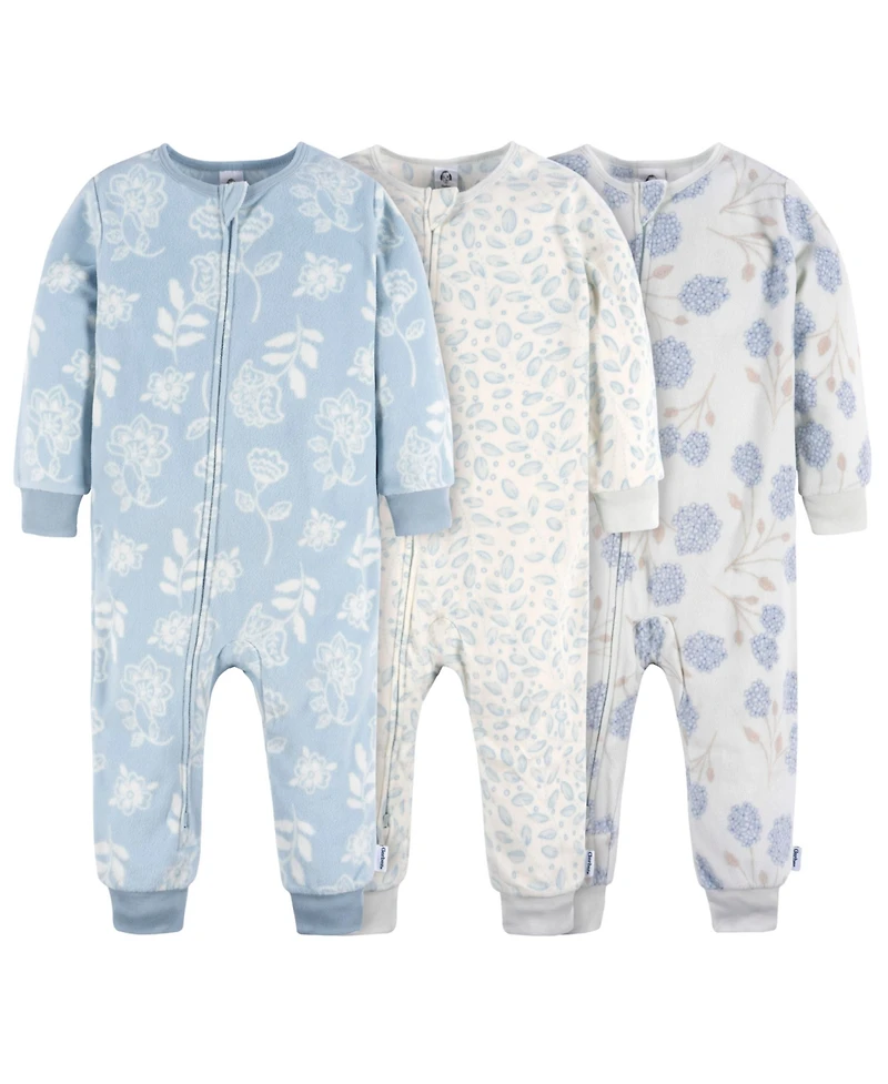 Gerber Baby Girls Footless Fleece Pajamas, 3-Pack