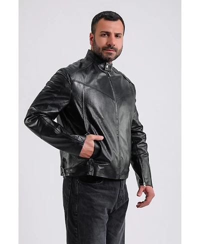Furniq Uk Men's Leather Jacket, Black