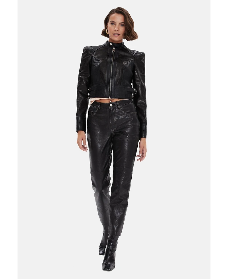 Furniq Uk Women's Leather Fashion Biker, Black