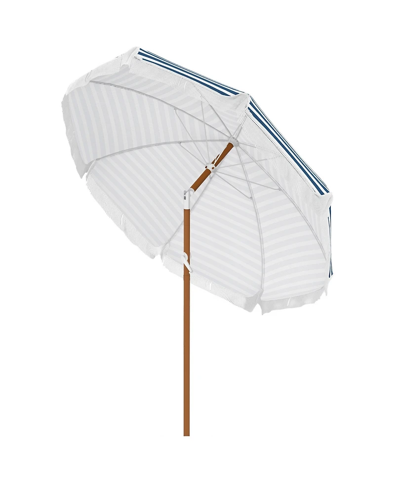 Outsunny Outdoor Patio Umbrella with Tilt, Vent, Fringed Ruffles, Flounce