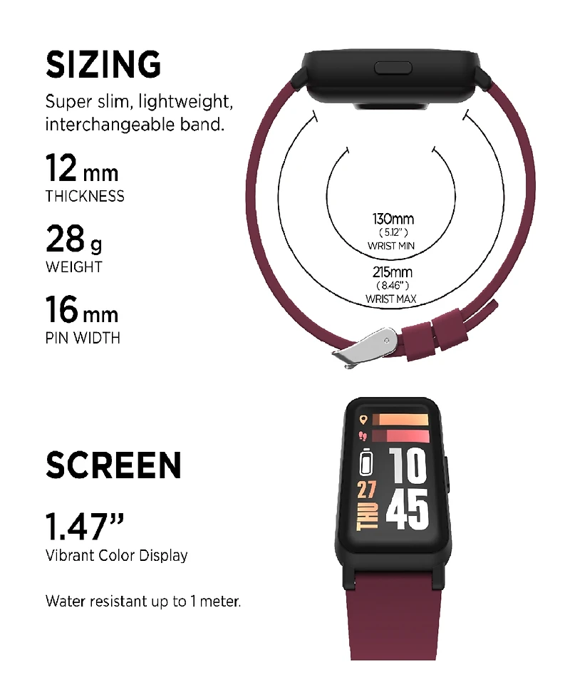 iTouch Active 4 Unisex Burgundy Silicone Strap Smartwatch Fitness Tracker 42.7mm