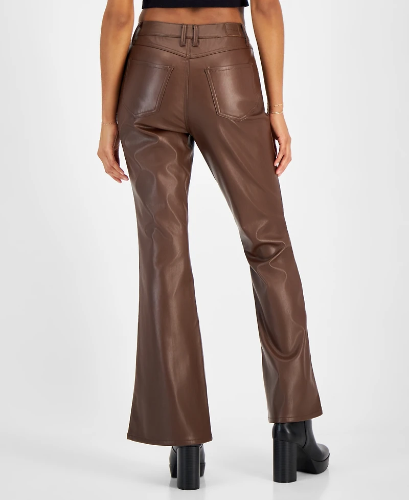 Dollhouse Juniors' Faux-Leather Five-Pocket Flare Pants