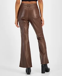 Dollhouse Juniors' Faux-Leather Five-Pocket Flare Pants