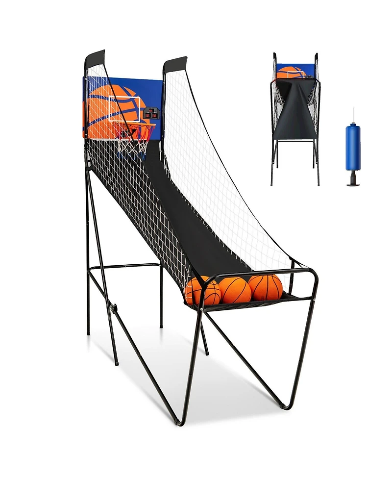 Slickblue Foldable Single Shot Basketball Arcade Game with Electronic Scorer and Basketballs