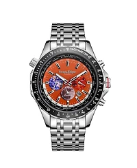 SE01000S Swan & Edgar Hand Assembled World Timer Mechanical Quartz Hybrid Orange