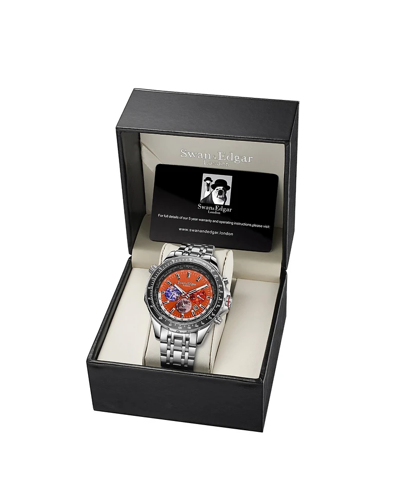 SE01000S Swan & Edgar Hand Assembled World Timer Mechanical Quartz Hybrid Orange