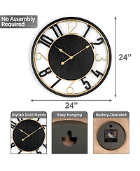 Sorbus 24" Modern Wooden Wall Clock - Sleek Design, Analog Display