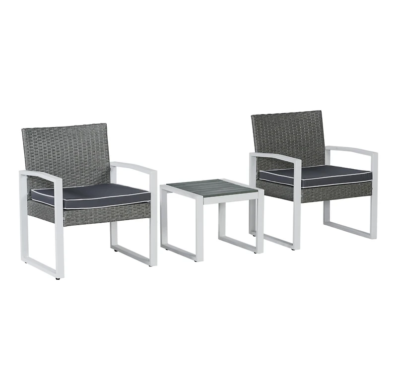 Jonathan Y Selby 3-Piece Modern Coastal Faux Wicker Conversation Outdoor Patio Set, White/Black/Brown