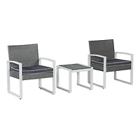 Jonathan Y Selby 3-Piece Modern Coastal Faux Wicker Conversation Outdoor Patio Set, White/Black/Brown