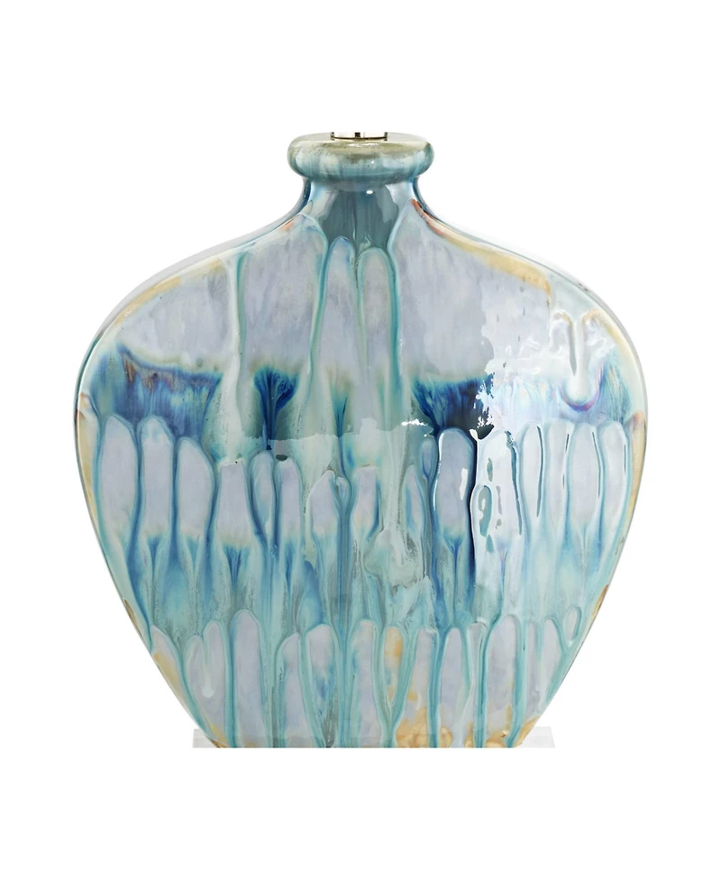 Mia 25" High Mid Century Modern Coastal Table Lamp Blue Drip Ceramic Single Off-White Shade Living Room Bedroom Bedside Nightstand House Office H