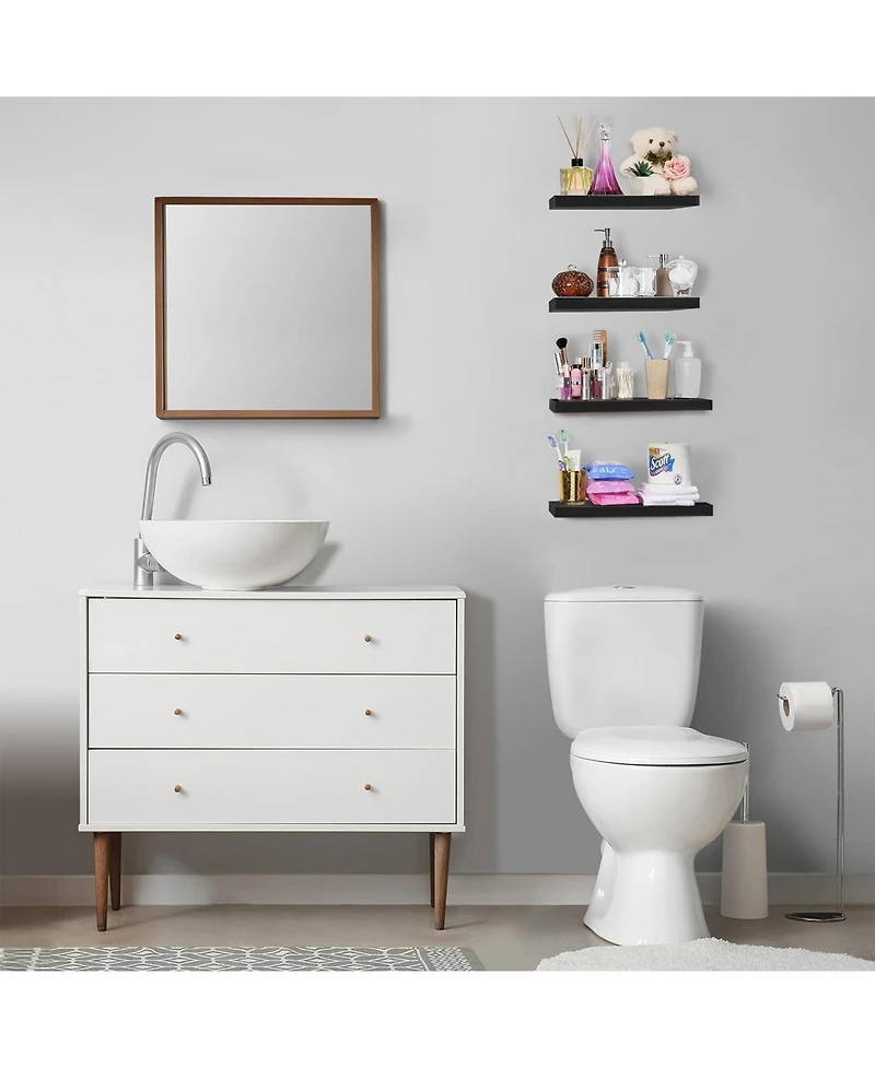 Sorbus 4 Pack Wall Mounted Floating Shelves - for storage and displaying showpieces, home decor items, and other prized possessions (Maple)