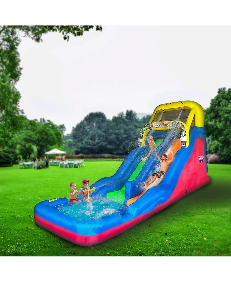 Banzai Double Drop Raceway 2 Lane Inflatable Outdoor Water Slide & Climbing Wall