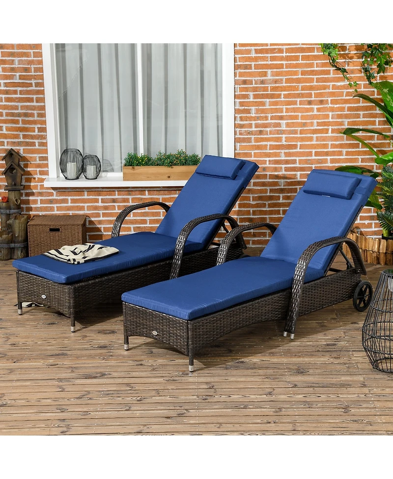 Outdoor Pe Rat Sun Bathing Chair w/ Cushion & Pillow,
