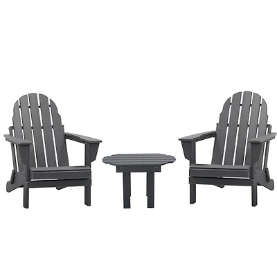 Outsunny 3pc Outdoor Folding Furniture Set, Adirondack Chairs, Table,