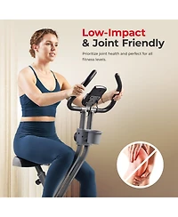 Sunny Health & Fitness Foldable Pink Magnetic Exercise X-Bike Pro, 300LB Capacity, 14-Level Resistance, SunnyFit App Enhanced Bluetooth Connectivity