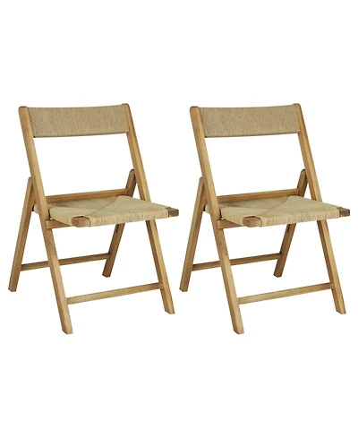 Jonathan Y Kiawah Coastal Modern Wood Woven Seagrass Folding Chair, Natural (Set of 2)