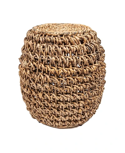 Jonathan Y Sage 21" Rustic Bohemian Barrel-Style Abaca/Iron Handwoven Stool, Brown
