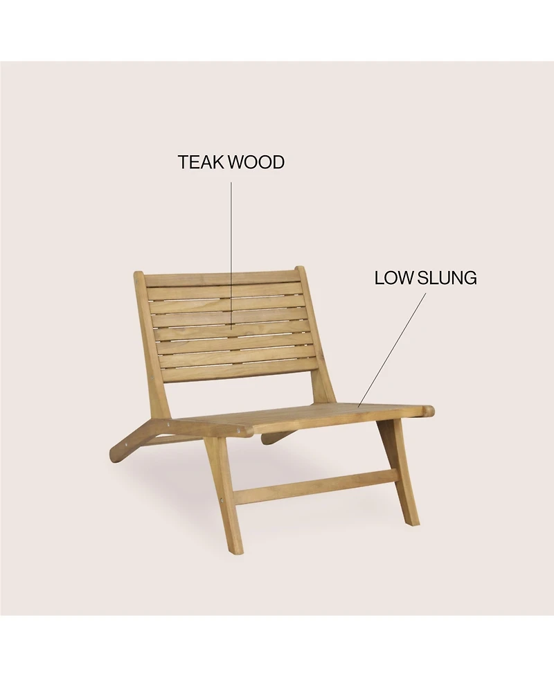 Jonathan Y Leo Mid-Century Modern Wood Armless Outdoor Patio Chair, Natural