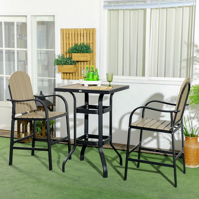 Outsunny 3 Piece Bar Height Patio Table and Chairs Set with Umbrella Hole