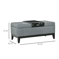 Fabric Upholste Storage Ottoman Recgular Bench Wood Leg Furniture W/Tray